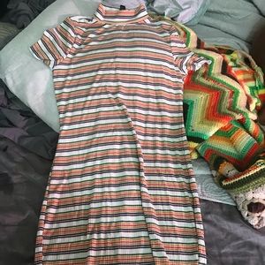 Forever 21 Rainbow Stripe Mock Neck Mini Dress